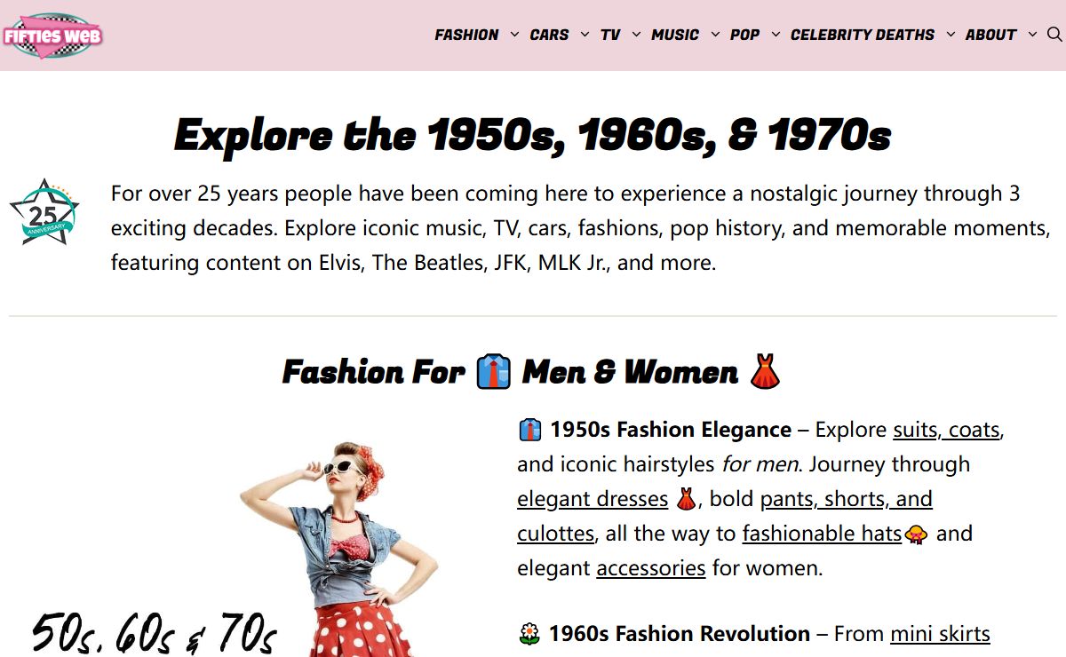 Explore 1950s, 1960s & 1970s Music, TV, Celebrity, Fashion, History, Slang & Cars - Fifities Web