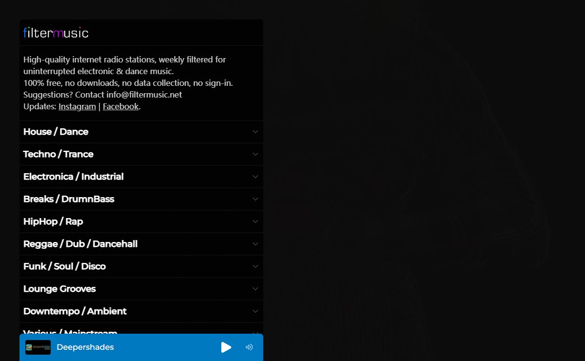 filtermusic - Internet radio stations, electronic house music, online radio