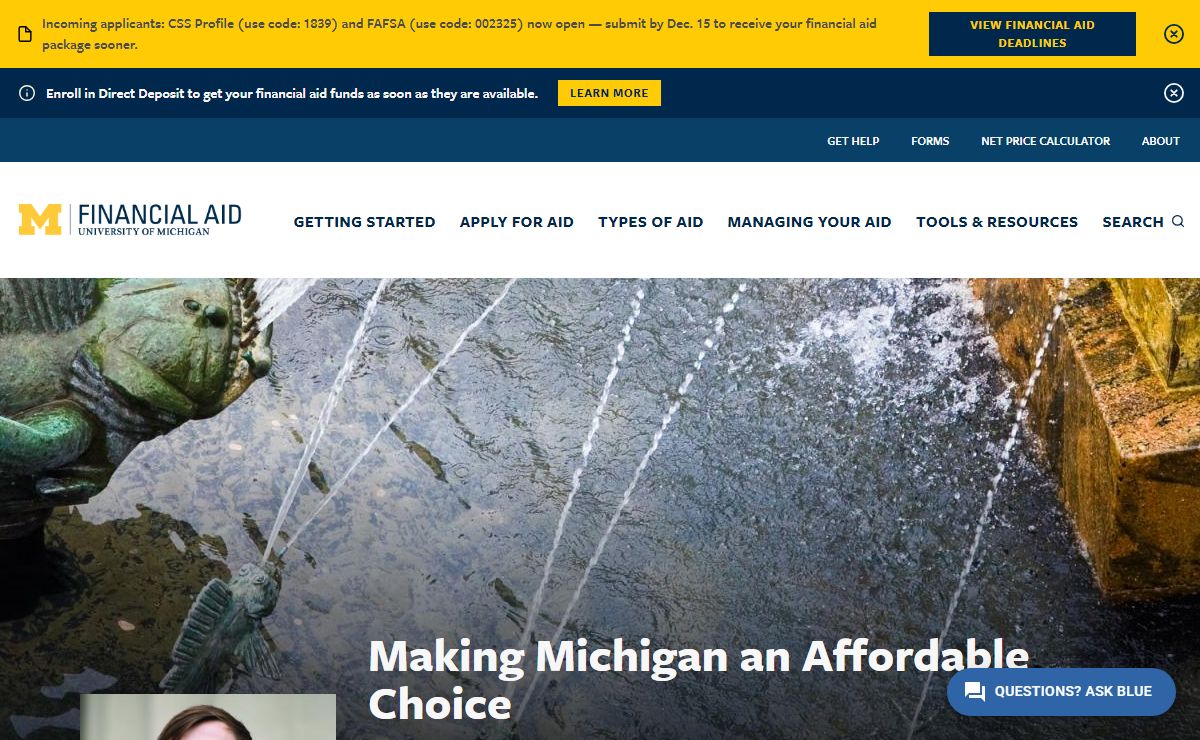 Homepage | Financial Aid | University of Michigan