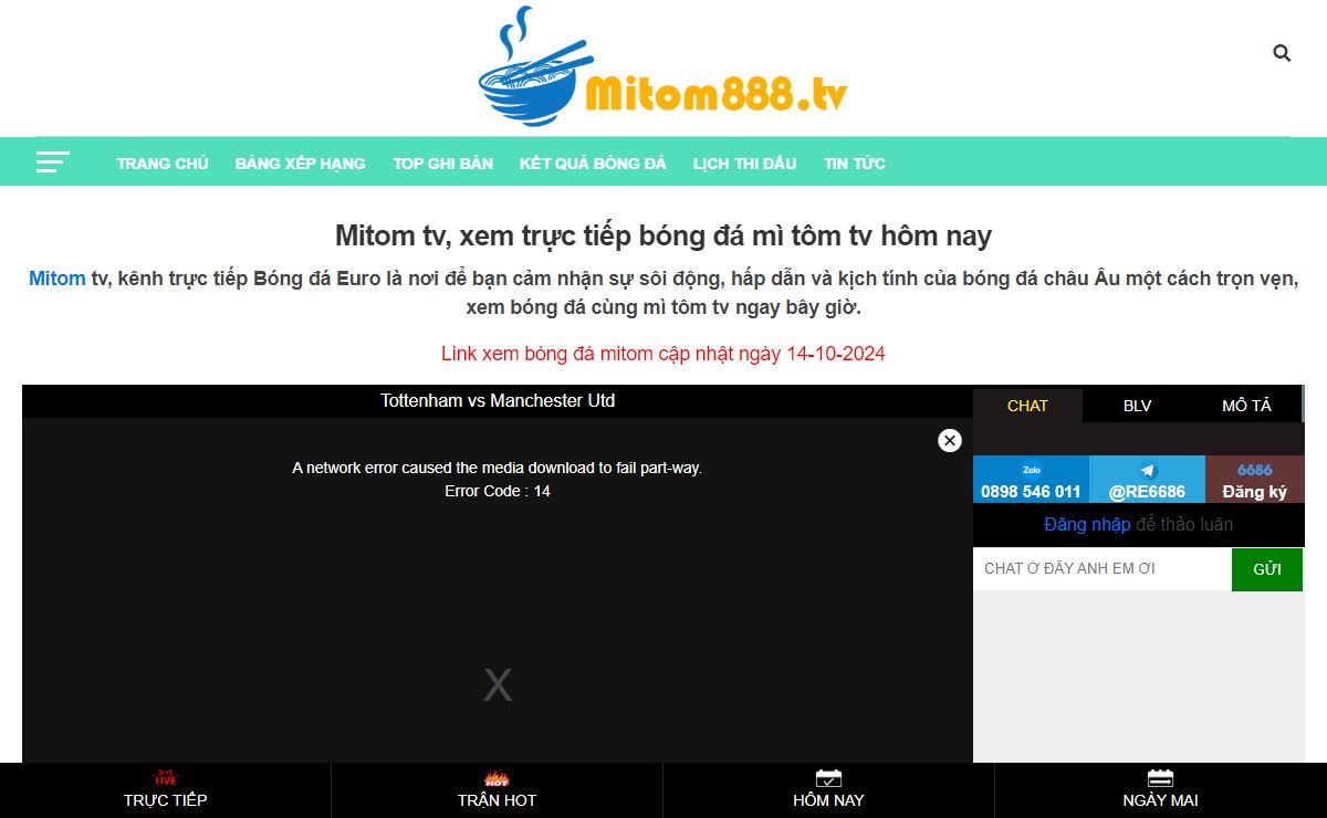 Mitom tv, xem trực tiếp bóng đá mì tôm tv hôm nay