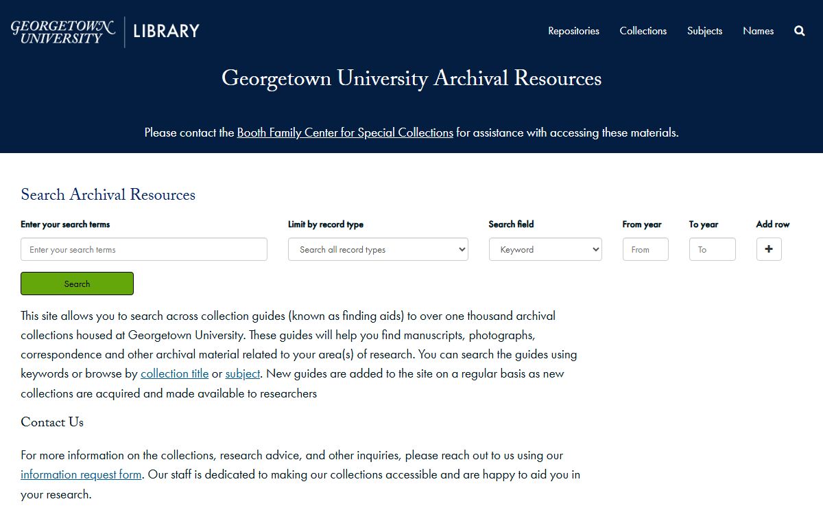 ArchivesSpace Public Interface | Georgetown University Archival Resources