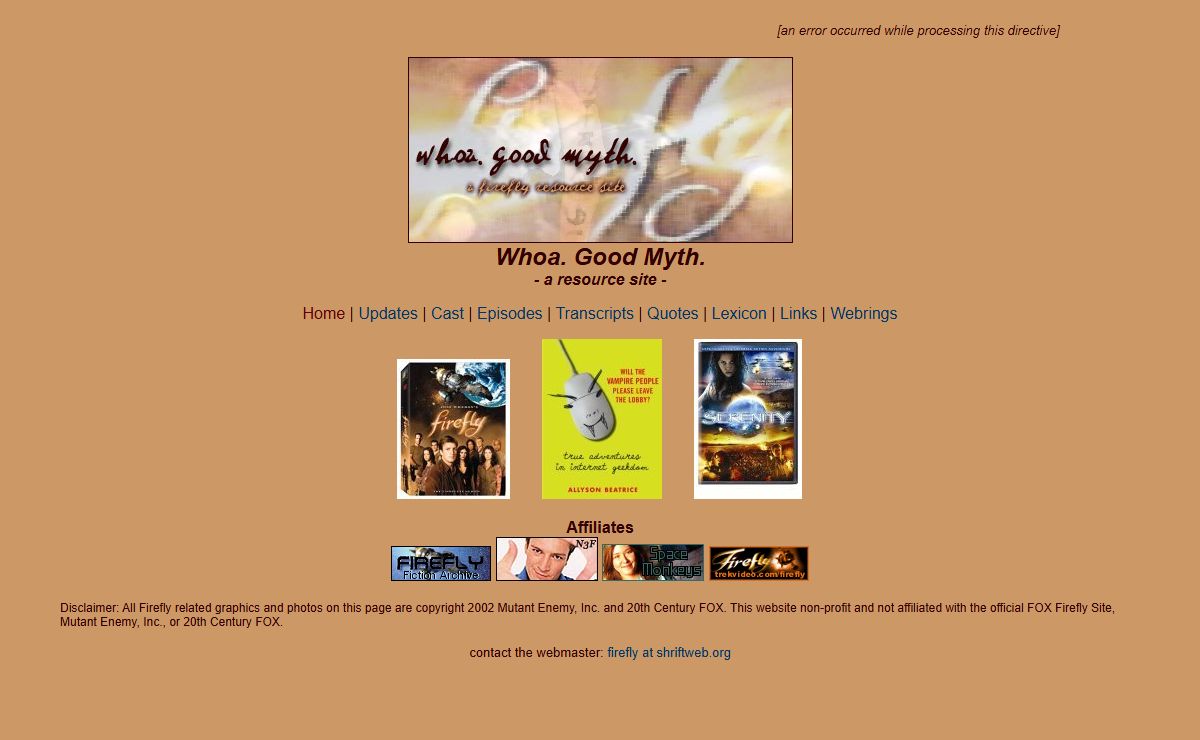 Whoa. Good Myth: A Firefly Resource Site