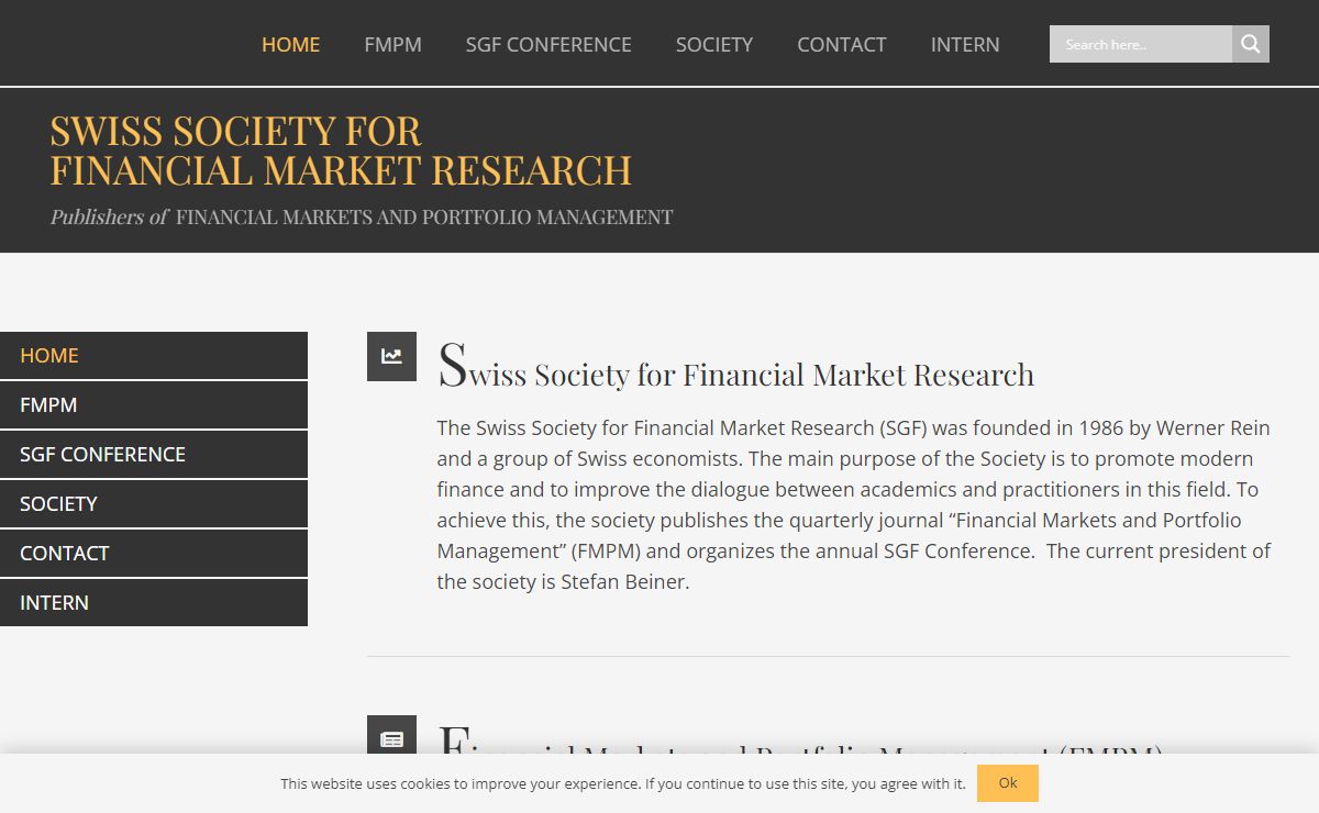 SGF SWISS SOCIETY FOR FINANCIAL MARKET RESEARCH – Publishers of FINANCIAL MARKETS AND PORTFOLIO MANAGEMENT