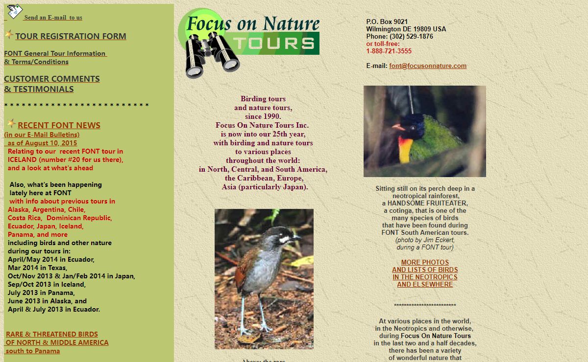 A birdwatching tours/birding tours/bird tours/nature tours company:Focus On Nature Tours Inc,since 1990.