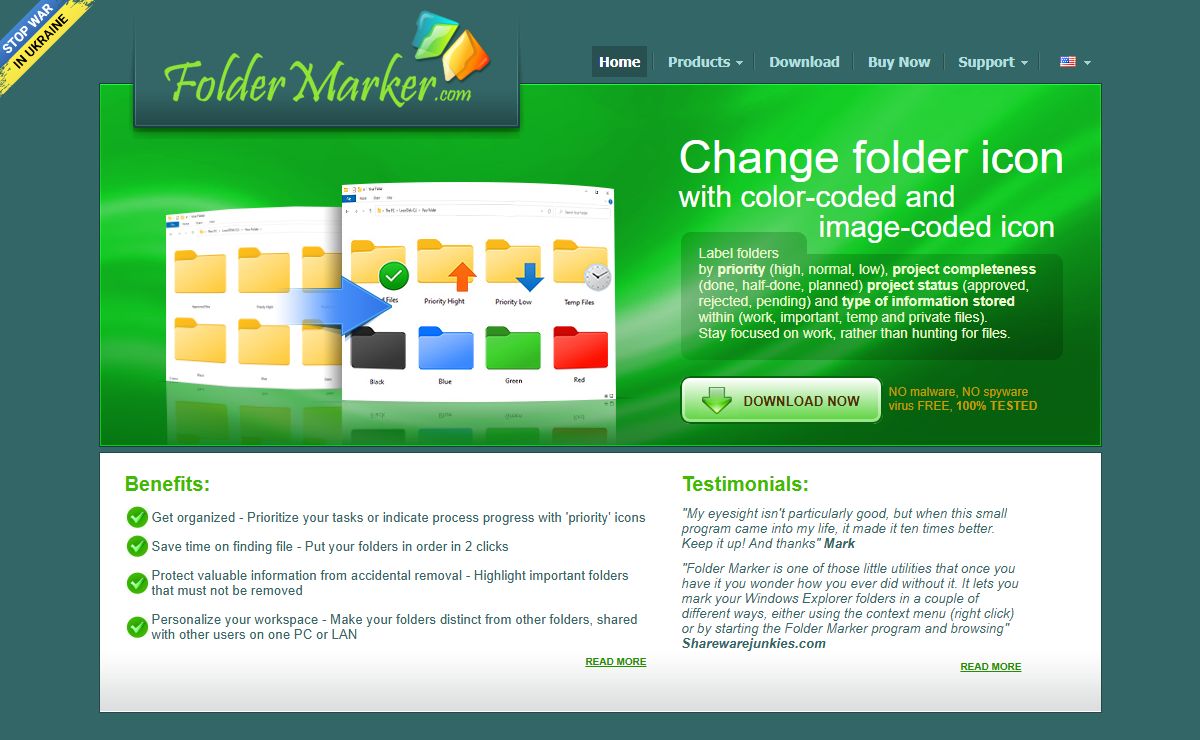 Change folder icon or color by one mouse click. Label folders!