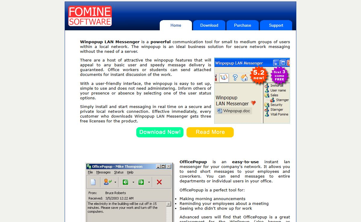 WinPopup LAN Messenger, Net Send - FOMINE SOFTWARE