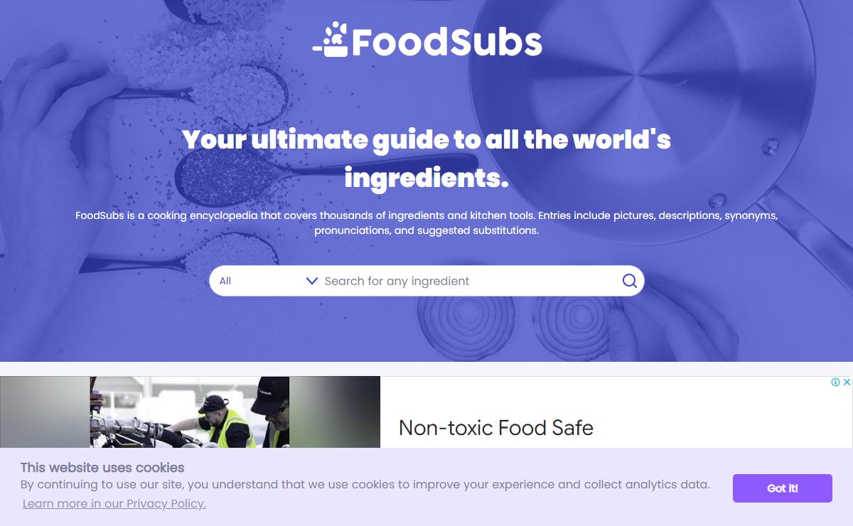 FoodSubs: Ingredient Substitutions and Ingredient Synonyms