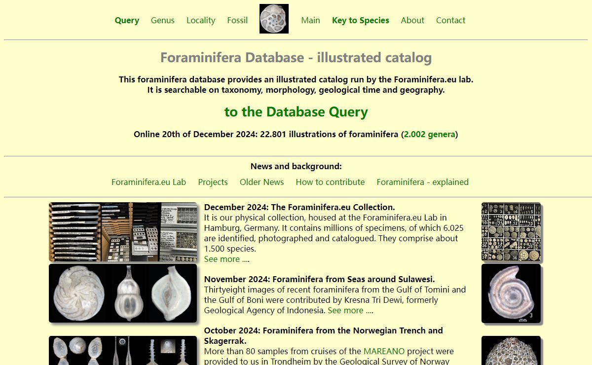 Foraminifera Database - illustrated catalog. 22.000 images searchable on taxonomy, morphology, geological time and geography