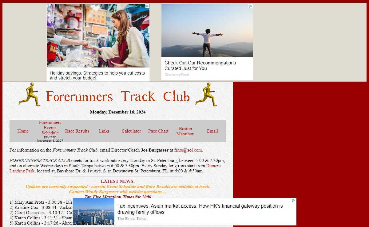 Forerunners Track Club, St. Petersburg, COACH JOE BURGASSER