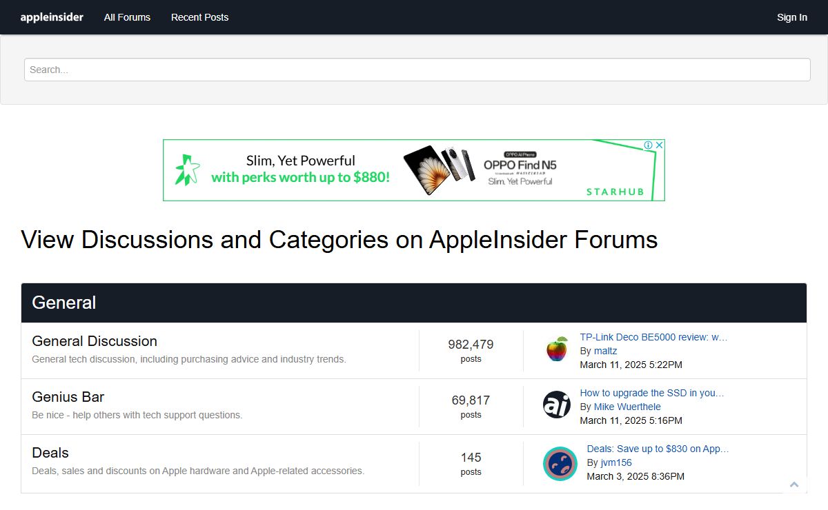 View Discussions and Categories on AppleInsider Forums