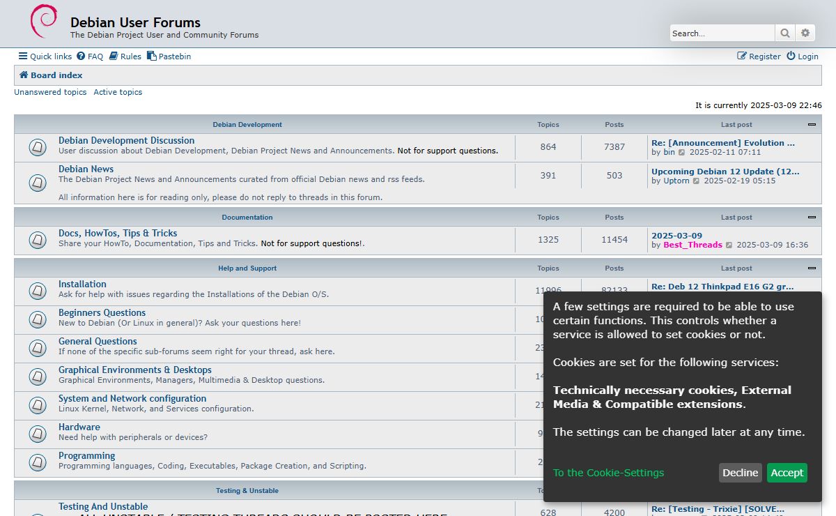 Debian User Forums - Index page
