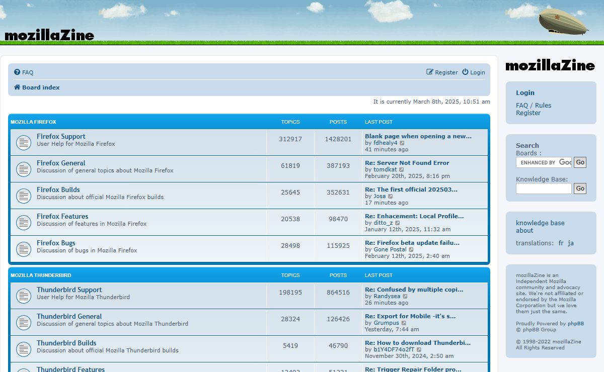mozillaZine Forums - Index page