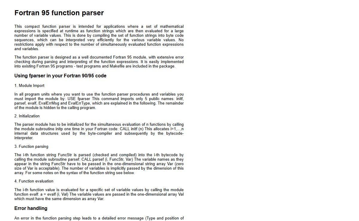 Fortran 95 function parser