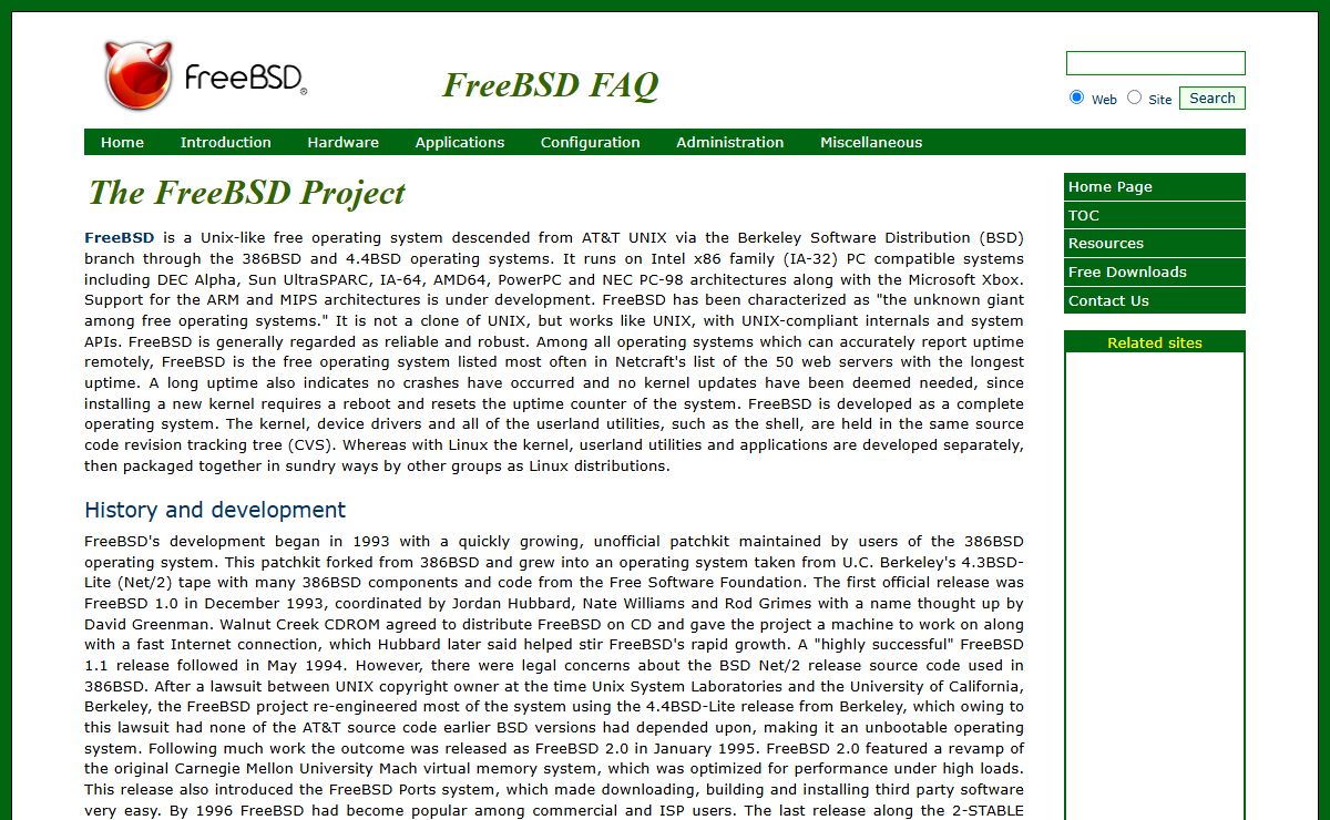 FreeBSD FAQ - free opensource UNIX-like operating system | Home Page