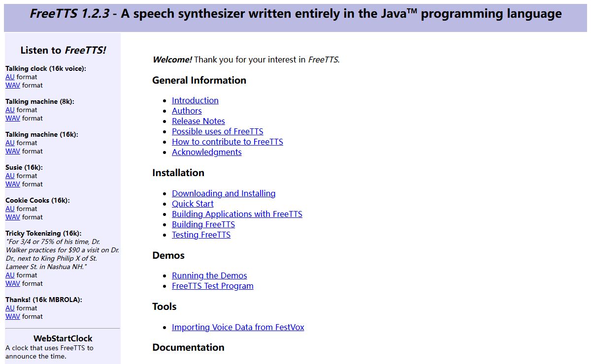 FreeTTS 1.2.3 - A speech synthesizer written entirely in the Java(TM) programming language