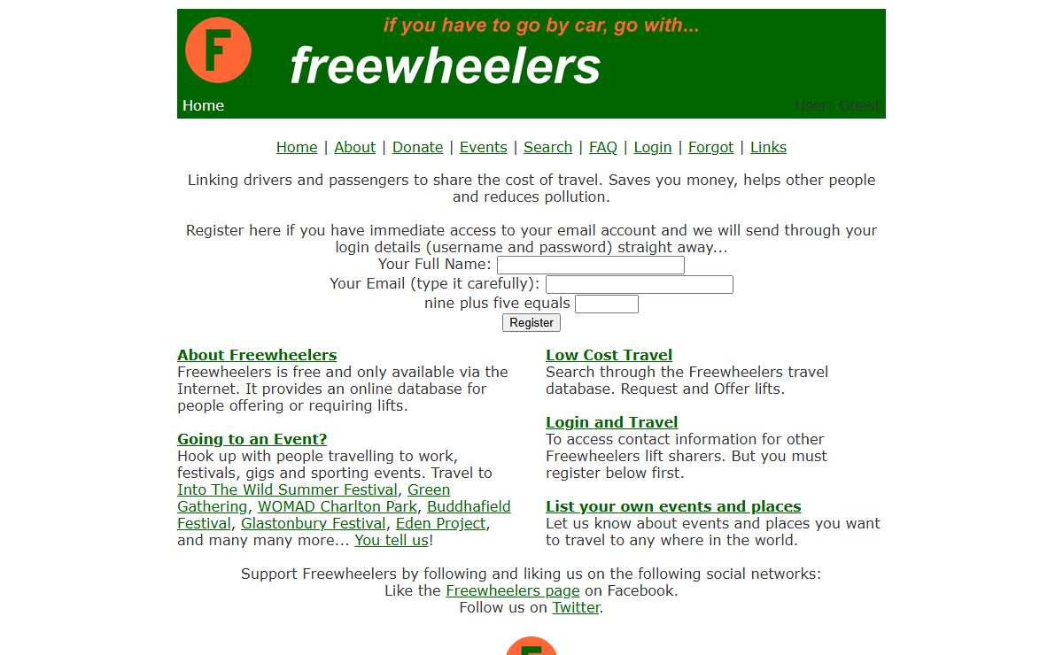 Home at Freewheelers - the Free International Lift Share Website