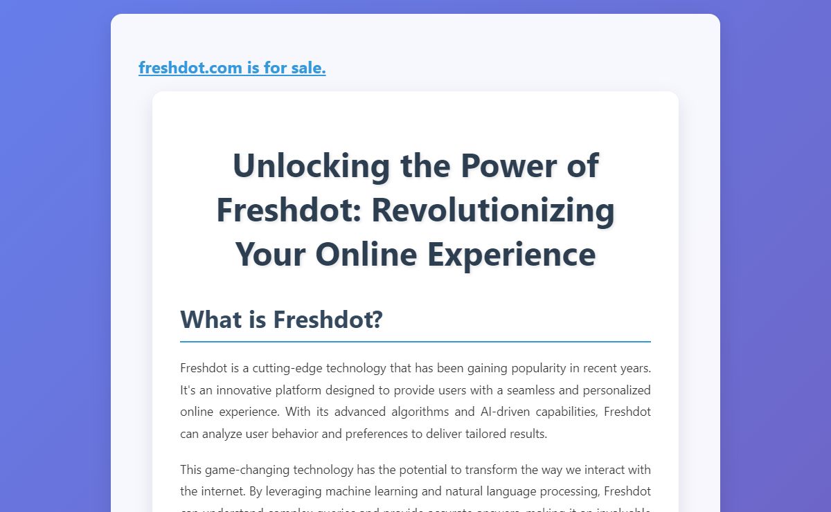 Unlocking the Power of Freshdot: Revolutionizing Your Online Experience