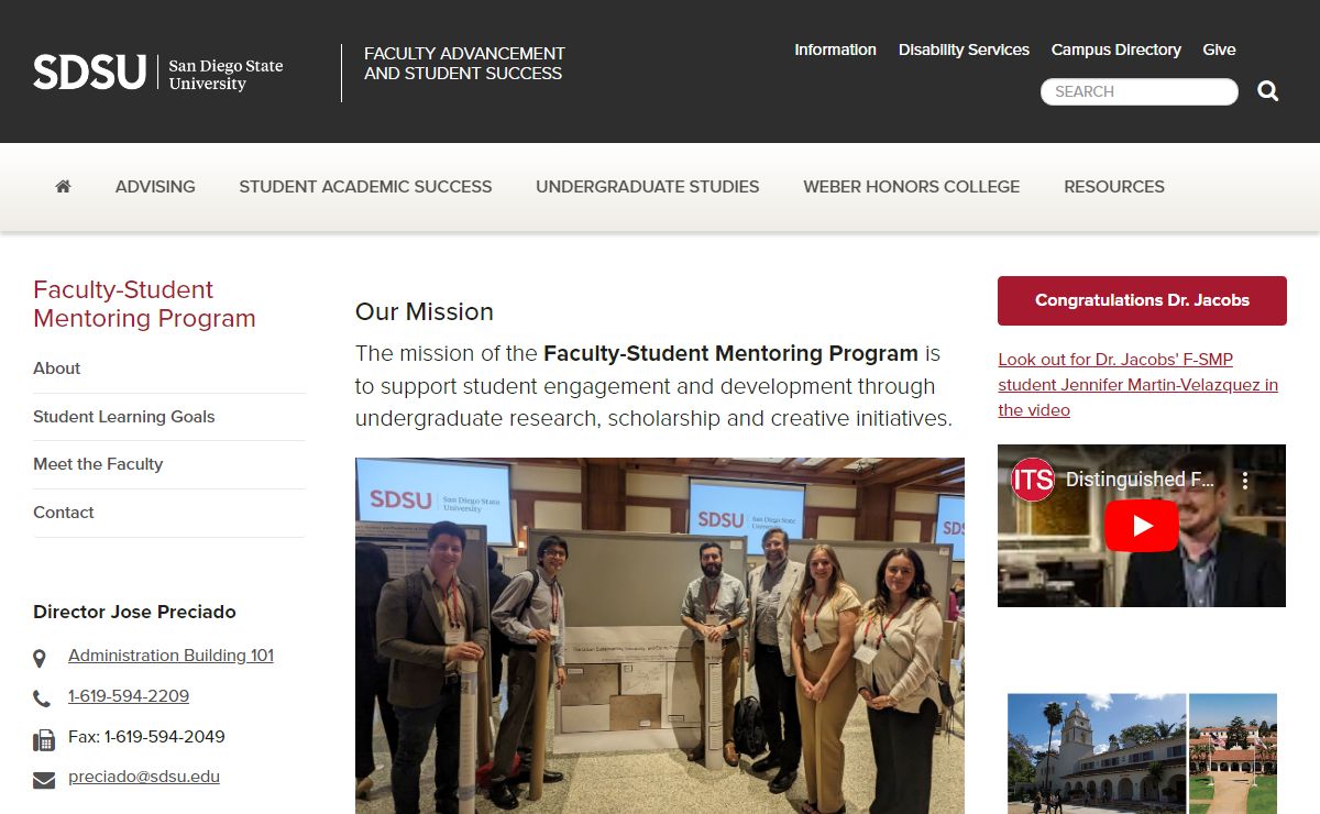 Home | Faculty-Student Mentoring Program | SDSU