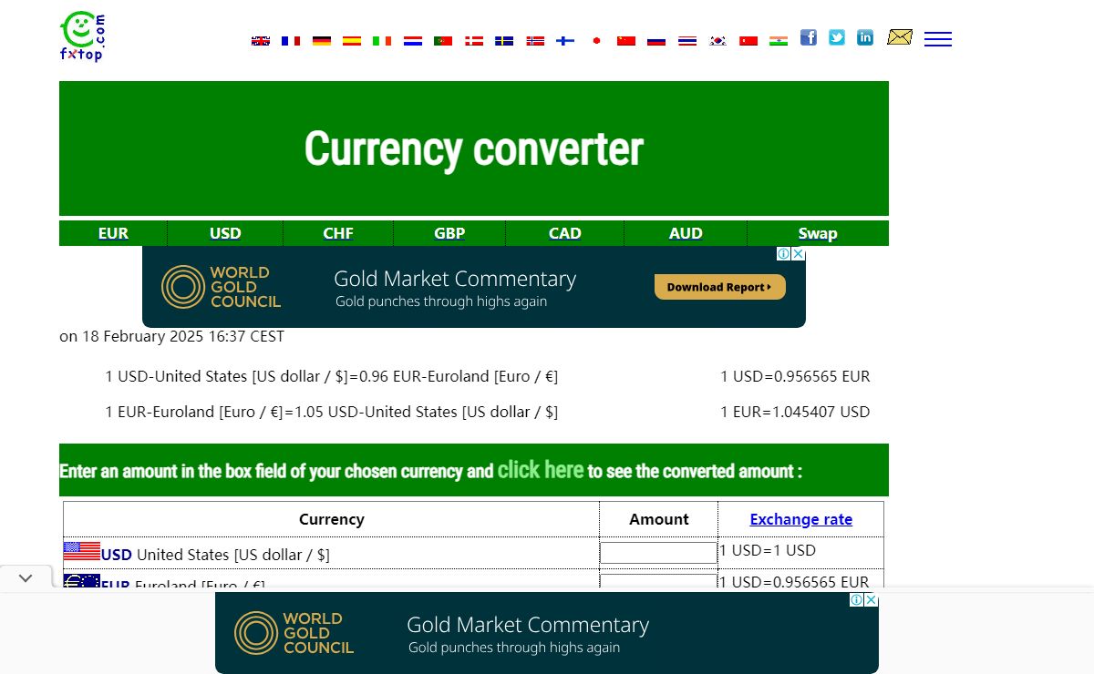 Currency converter using official exchange rates