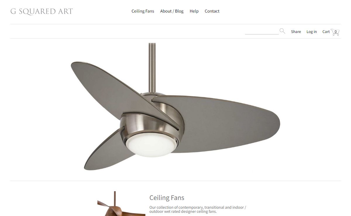G Squared Art | Contemporary, transitional and indoor / outdoor wet rated designer ceiling fans