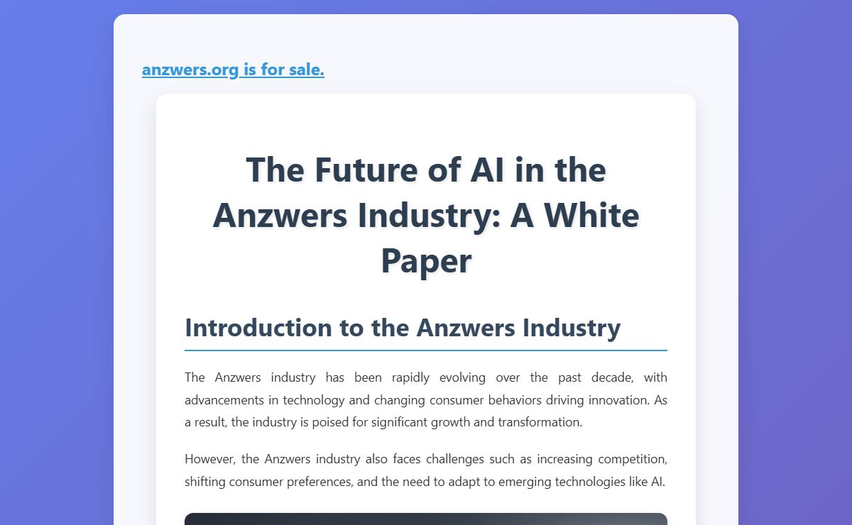 The Future of AI in the Anzwers Industry: A White Paper