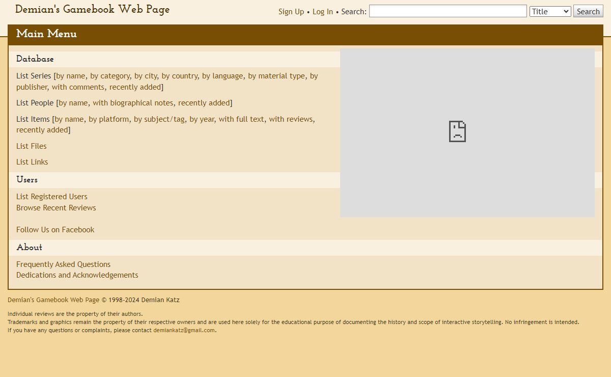 Main Menu - Demian's Gamebook Web Page