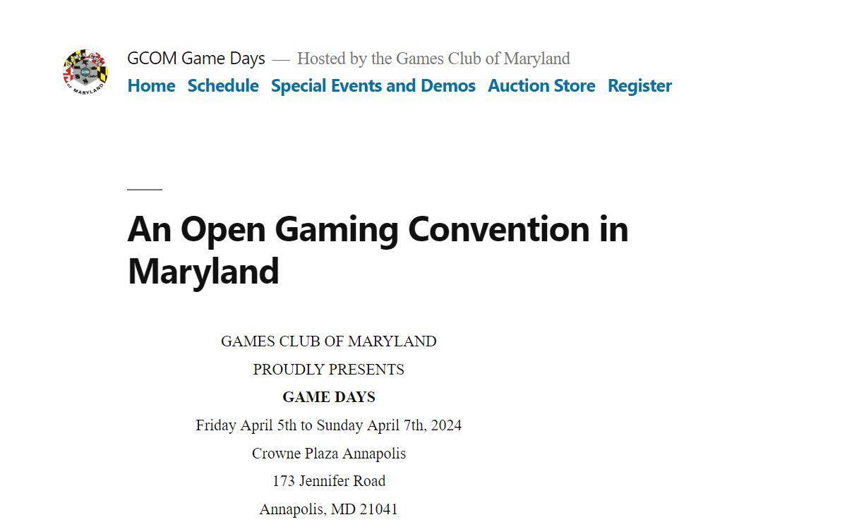 GCOM Game Days – Hosted by the Games Club of Maryland