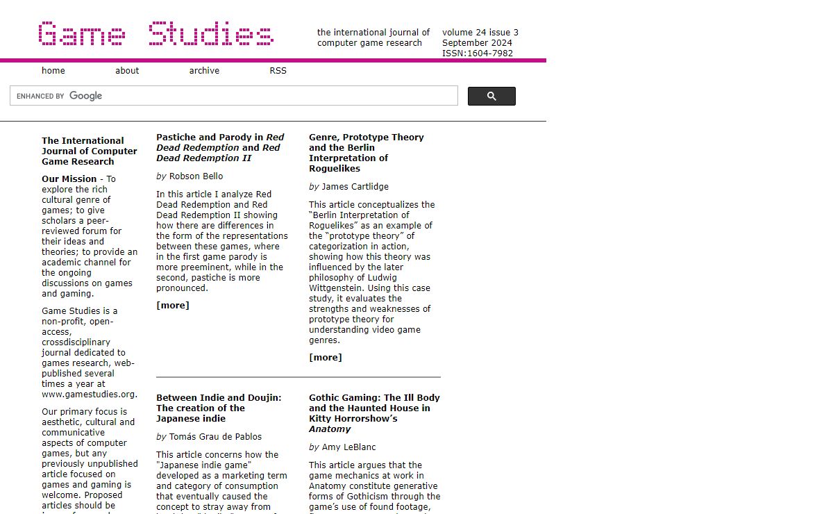 Game Studies - Issue 2403, 2024