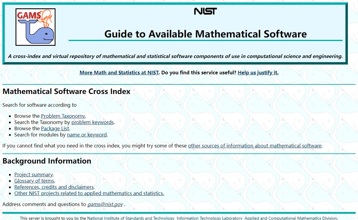 GAMS : Guide to Available Mathematical Software