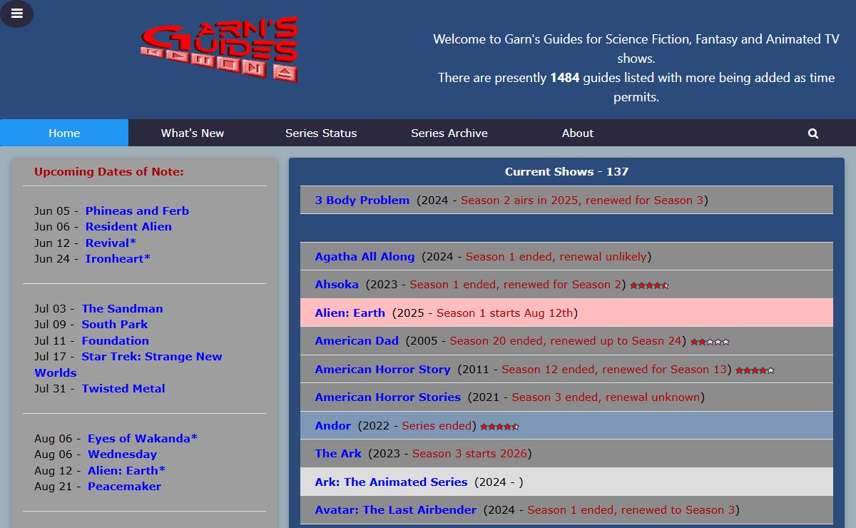 Garn's Episode Guides for Sci-Fi, Fantasy and Animation