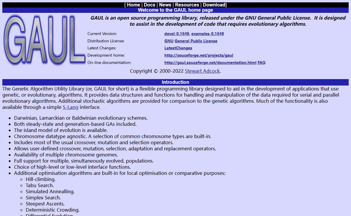 GAUL: Genetic Algorithm Utility Library