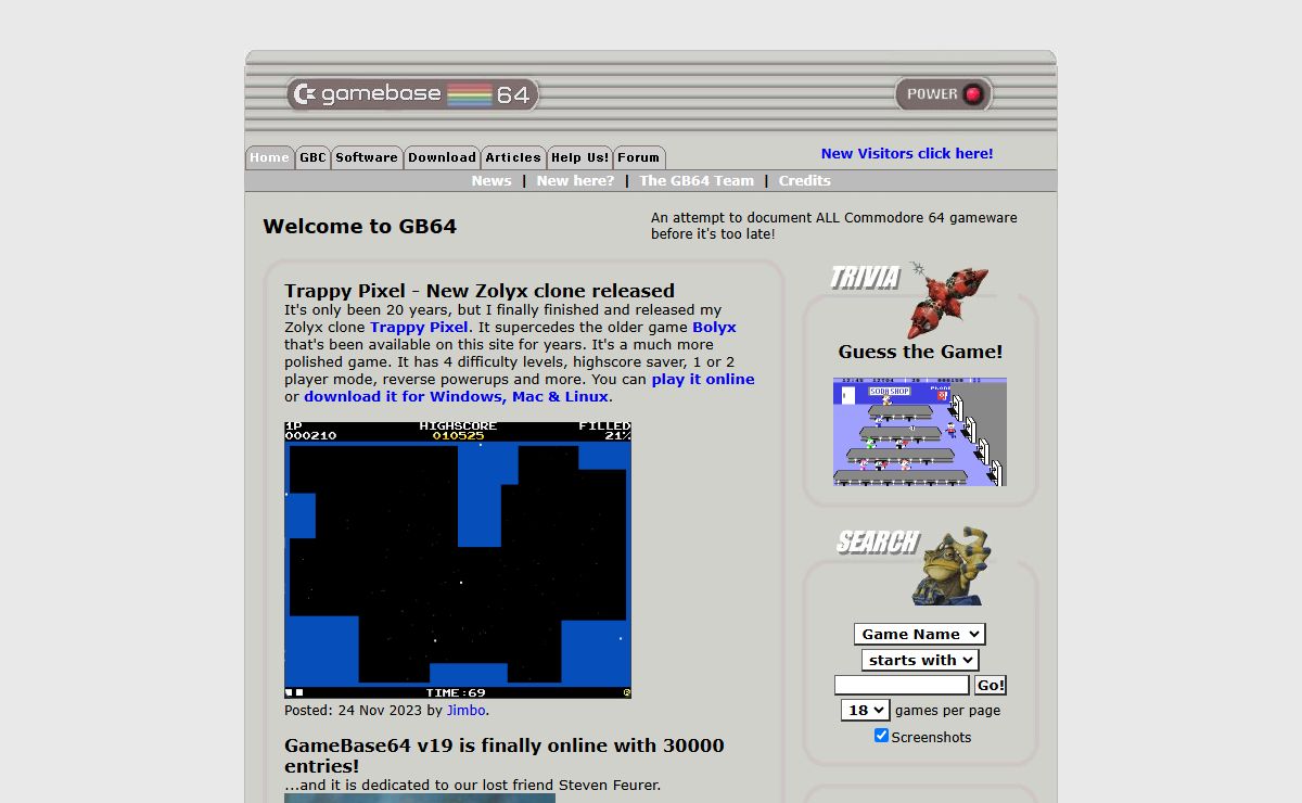 GB64.COM - C64 Games, Database, Music, Emulation, Frontends, Reviews and Articles