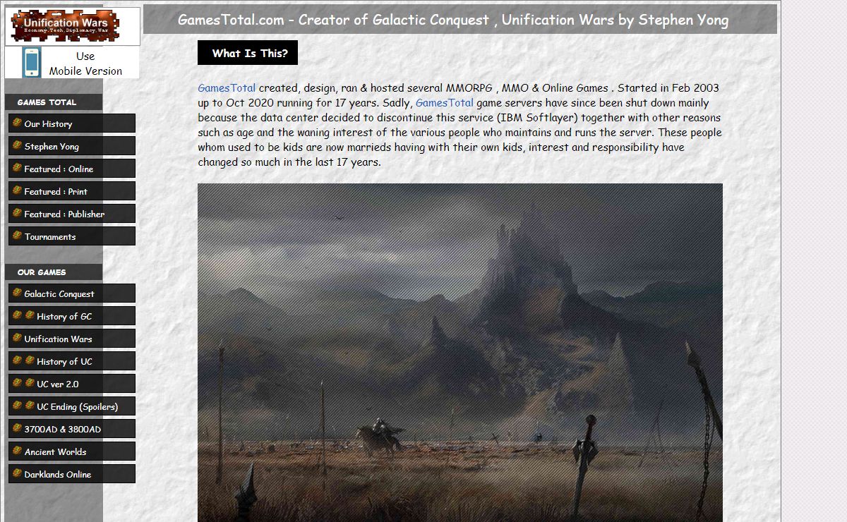 GamesTotal.com - Creator of Galactic Conquest , Unification Wars by Stephen Yong