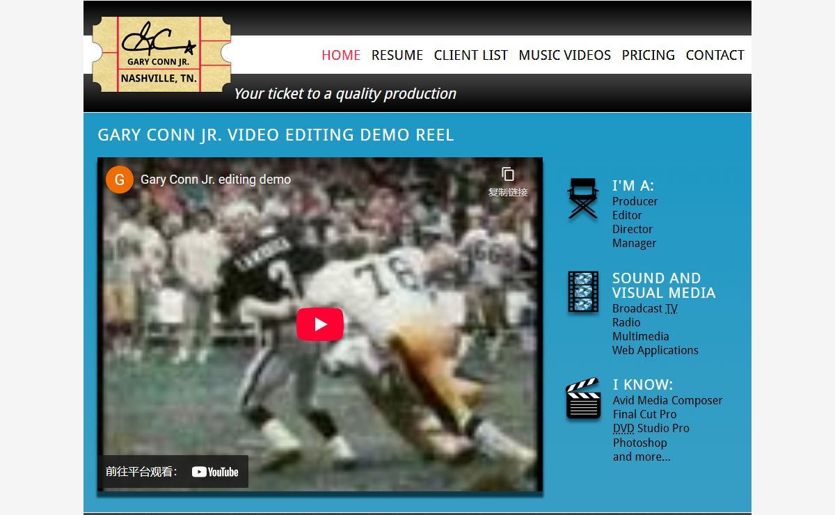 Gary Conn Jr. Video Editing Demo Reel | Homepage | Gary Conn Jr.