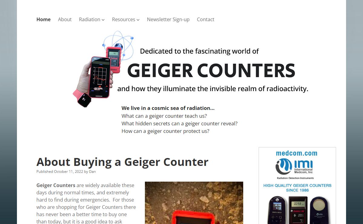 GeigerCounter.com - Dedicated to the fascinating world of geiger counters and how they illuminate the invisible realm of radioactivity.