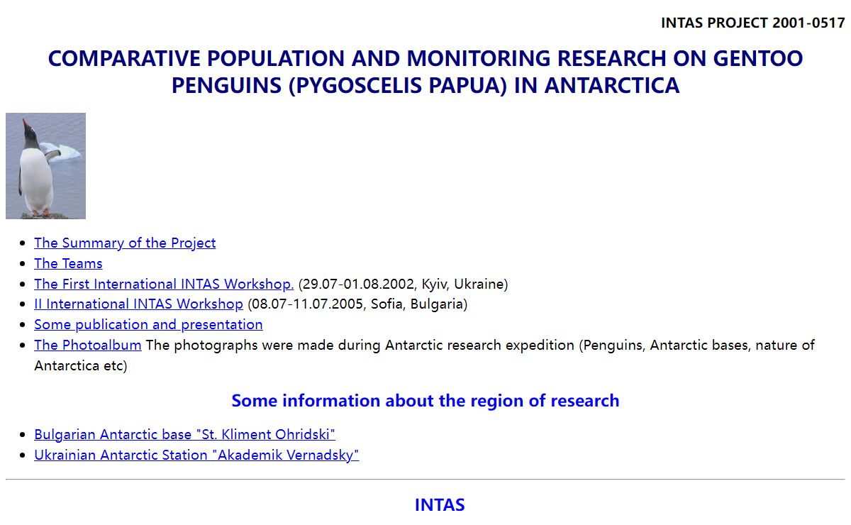 Comparative population and monitoring research on Gentoo penguins in Antarctica (INTAS 2001-0517)