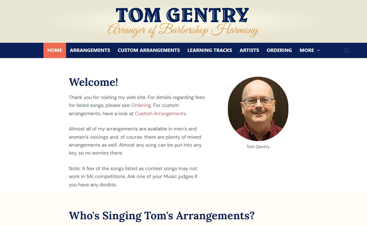 Gentry Arrangements – Arranger of barbershop Harmony