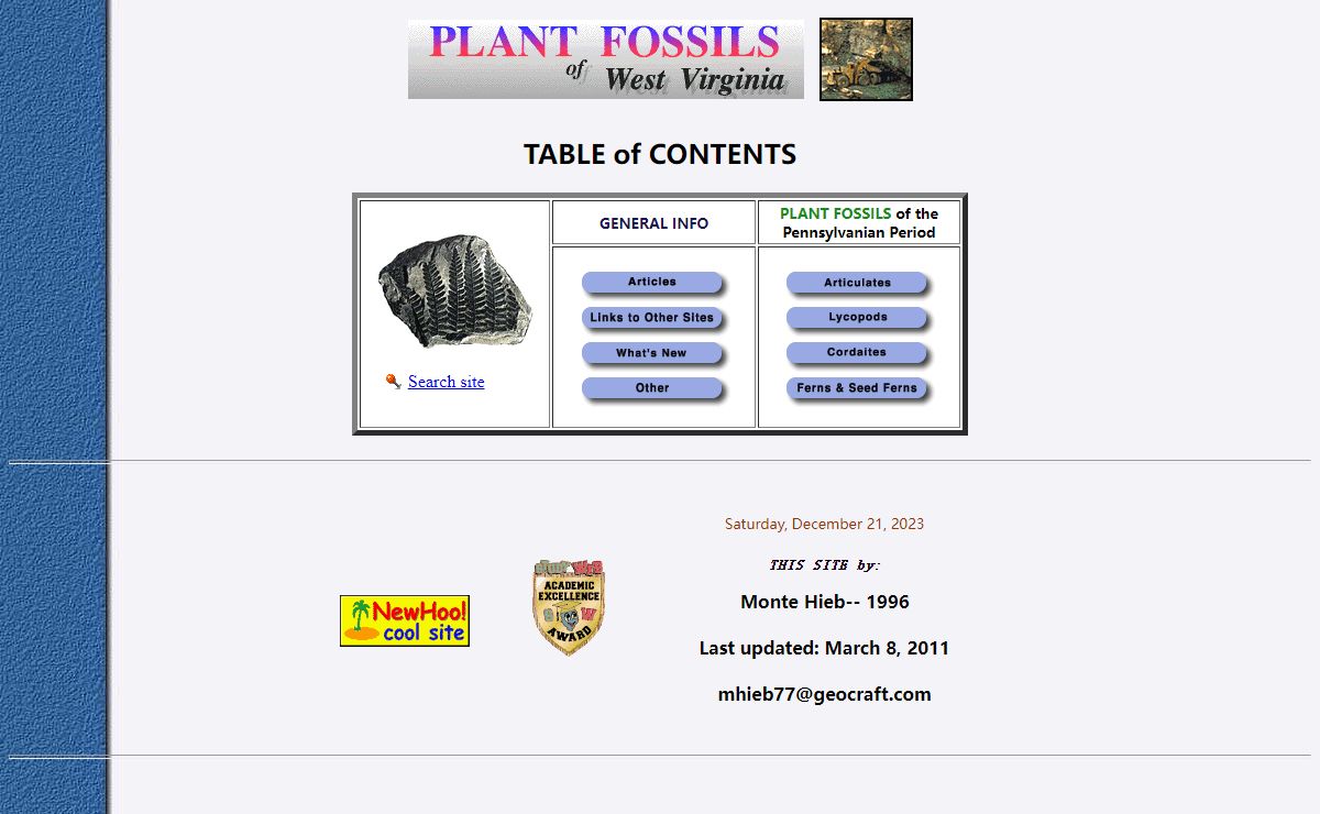 West Virginia Plant Fossils - Table of Contents