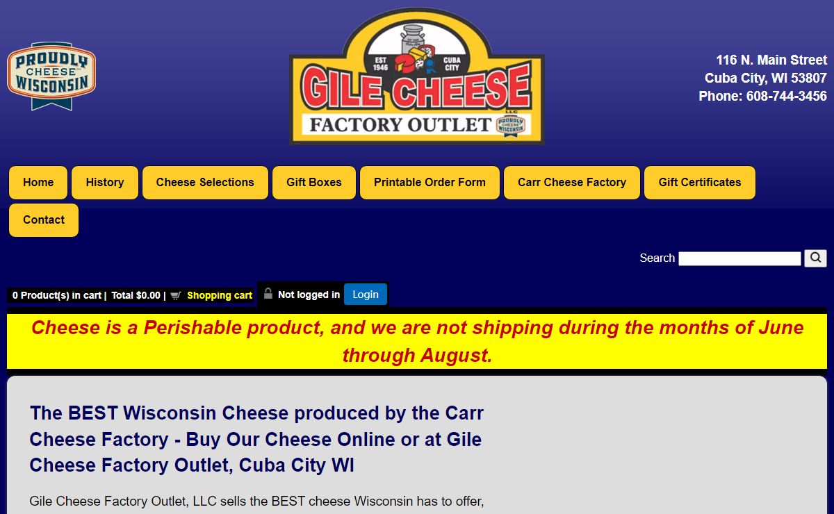 Wisconsin Cheese Shop Near Me | Gile Cheese Factory Cuba City WI