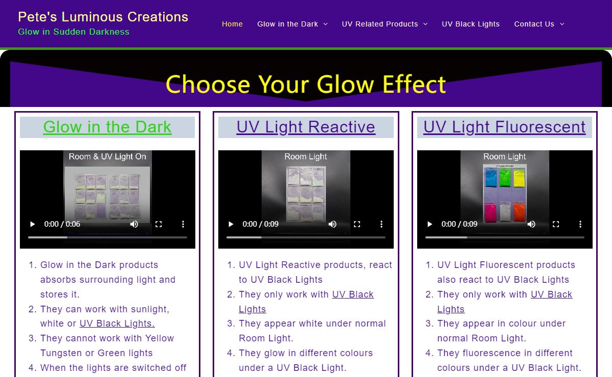 Glow in the Dark and UV Light Reactive Glow - Pete's Luminous Creations