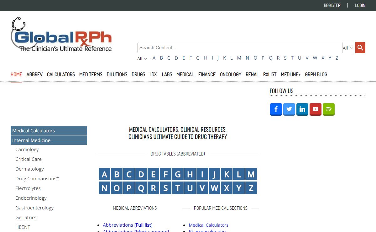 Medical Calculators, Clinicians Guide To Drug Therapy - GlobalRPH