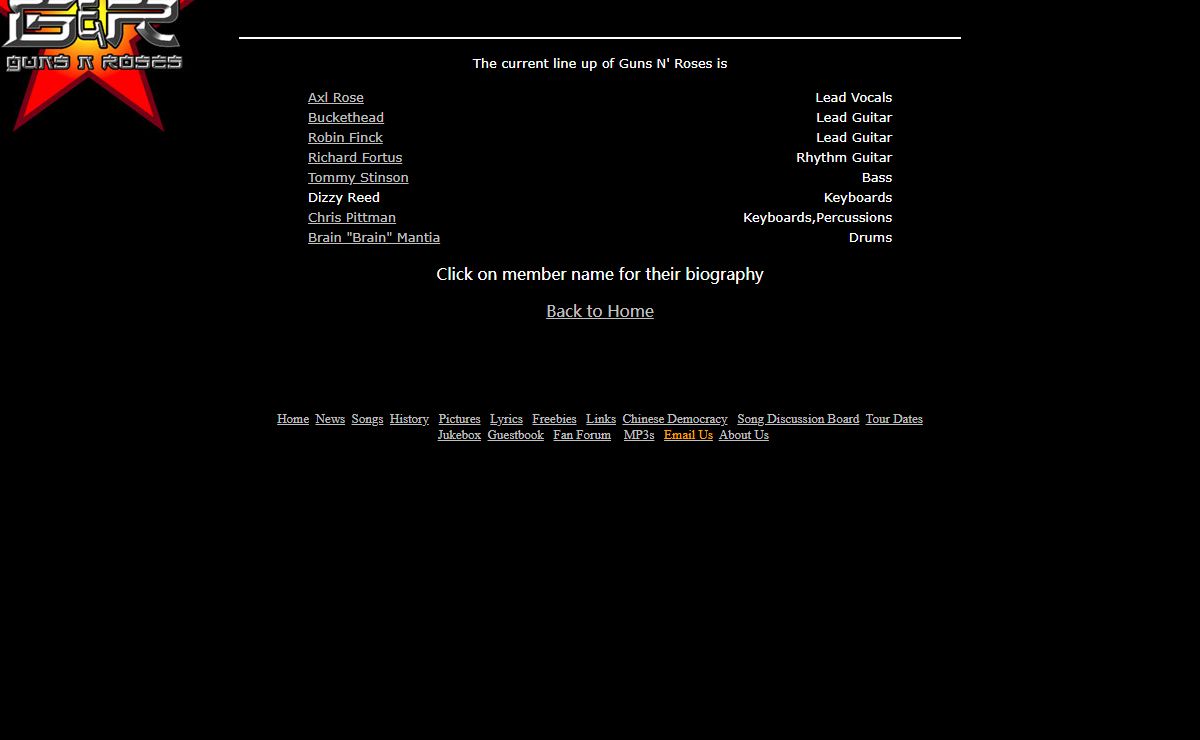 Guns N' Roses Band Page