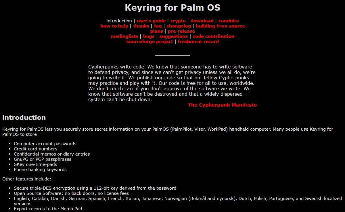 Keyring for Palm OS: introduction