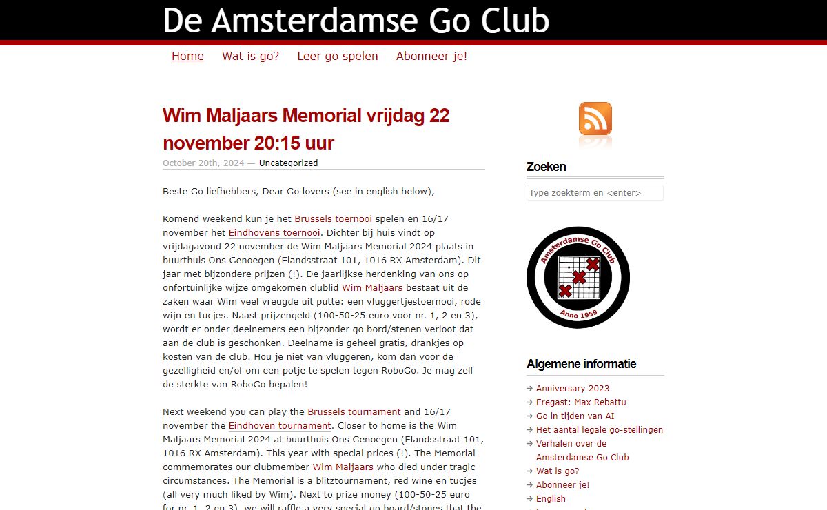Nieuws van, over en voor de Amsterdamse Go Club — De Amsterdamse Go Club