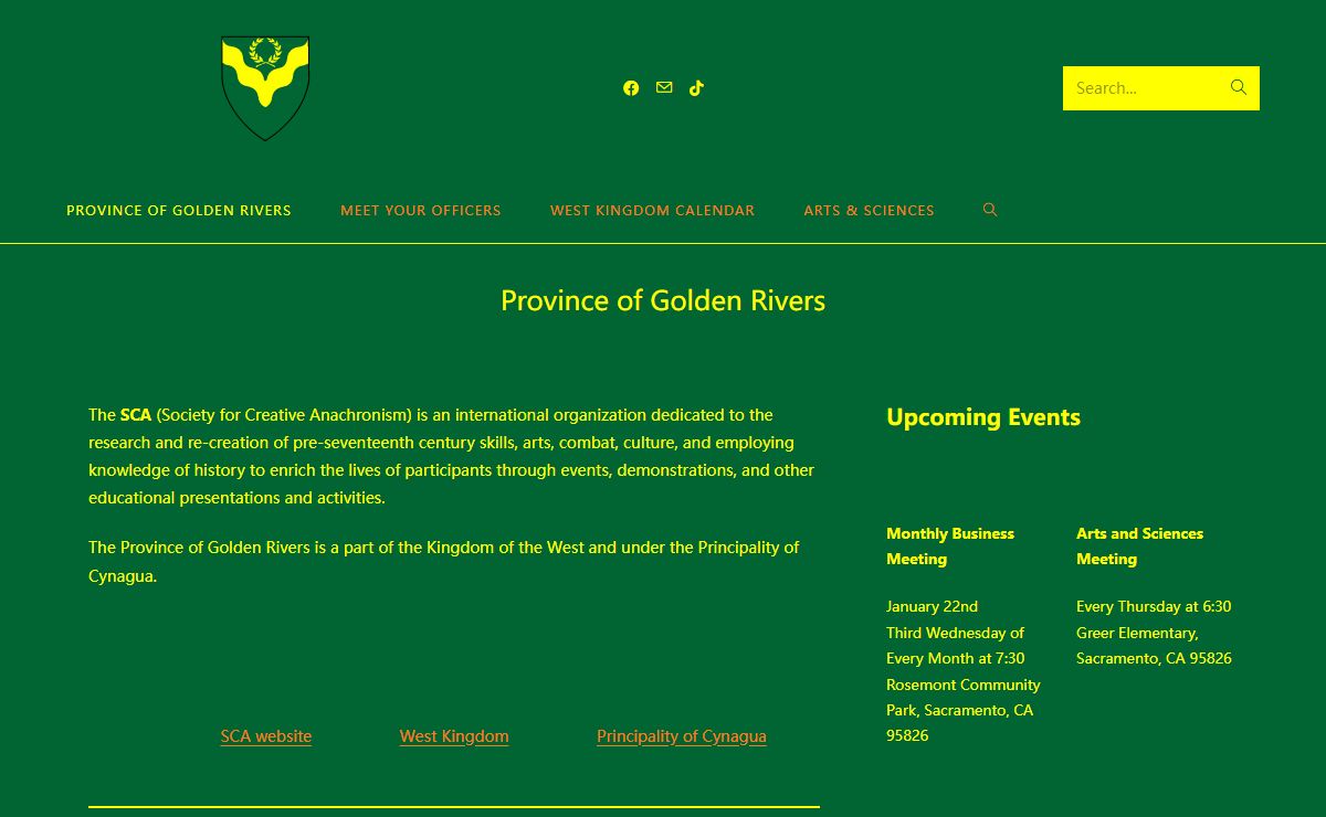 Province of Golden Rivers – This is the official website for the Province of Golden Rivers. We are the Sacramento area chapter for the Society of Creative Anachronism.