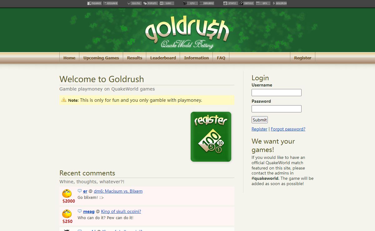 Goldrush - QuakeWorld betting