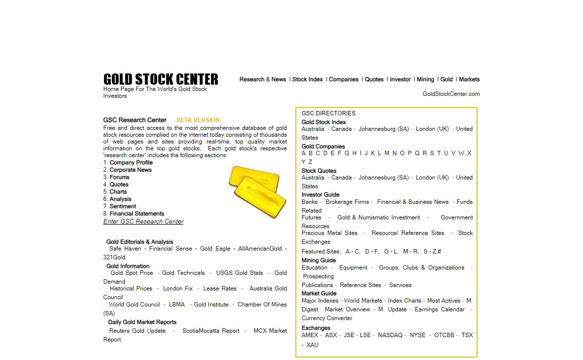 GOLD STOCK CENTER - Premier Website for Investing in Gold