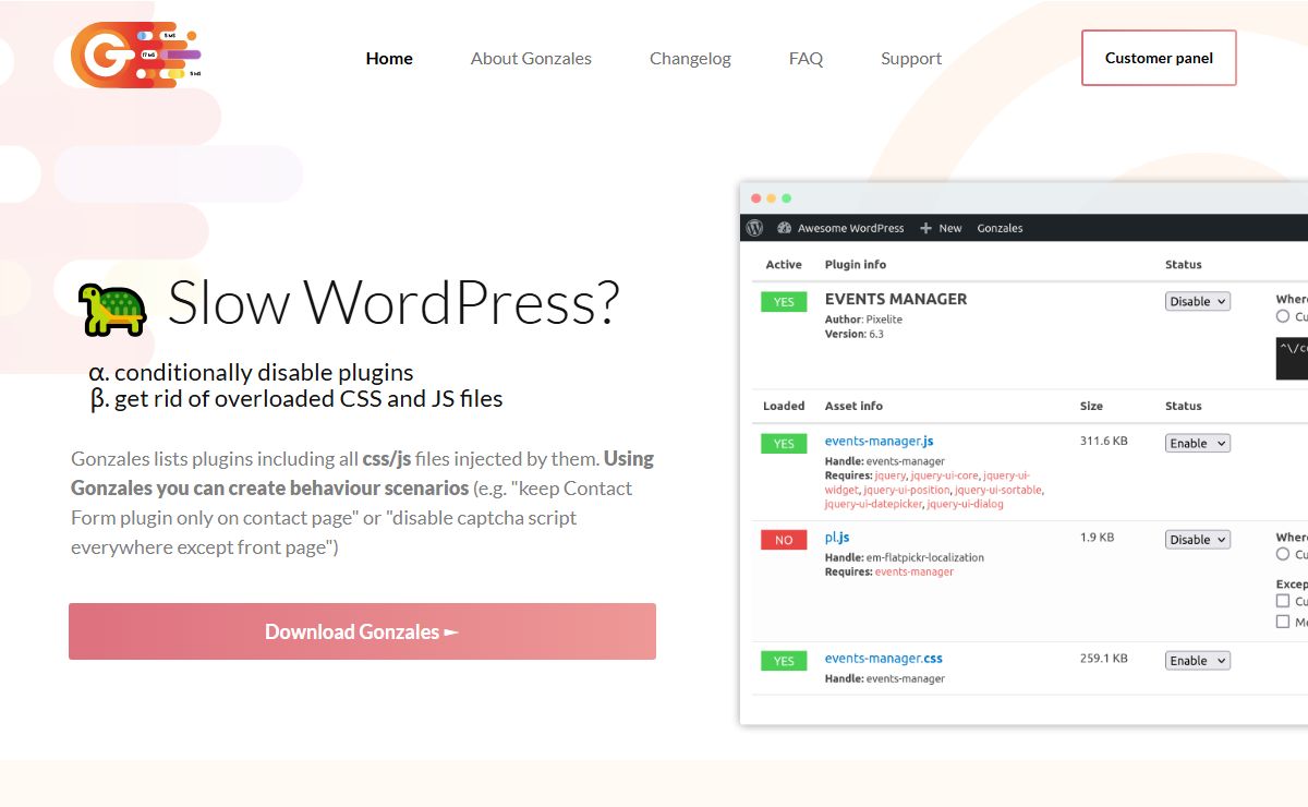Speed up WordPress | Gonzales WordPress plugin