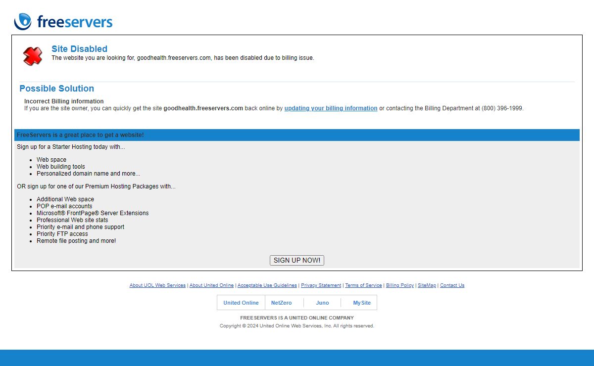 Site Disabled - FreeServers