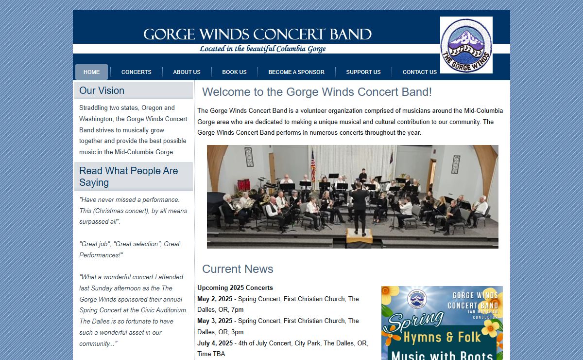 Gorge Winds Concert Band - symphonic, jazz, concerts, music, community band, symphonic band, Columbia River Gorge, Mid-Columbia Gorge, Oregon, Washington